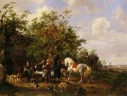 Wouterus Verschuur Compagny with horses and dogs at an inn painting